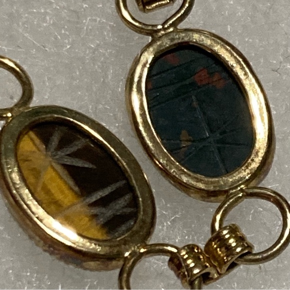 B.A. Ballou Vintage 1950's Vermeil 6 Oval Hardstone Scarab Link Bracelet 7" - Picture 3 of 14